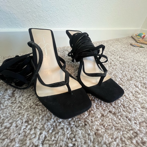 Jessica Simpson Black Heeled Sandals with Lace-Up Design - Picture 1 of 4